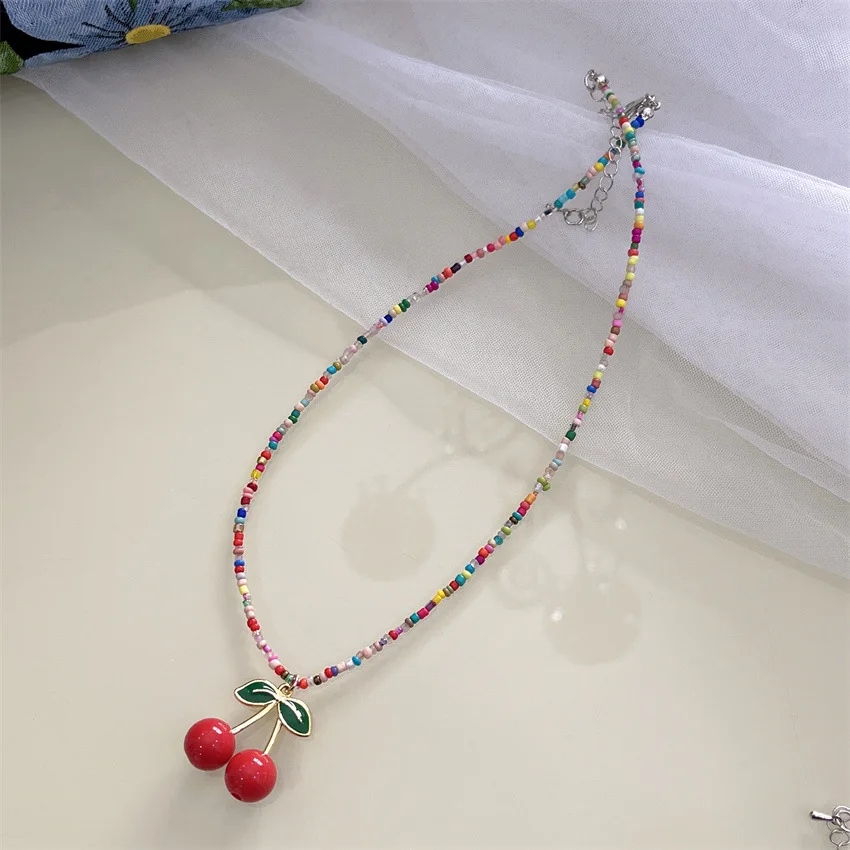 KADRUFI корейская мода INS красочные бусины вишня кулон ожерелье для женщин Милое Y2K