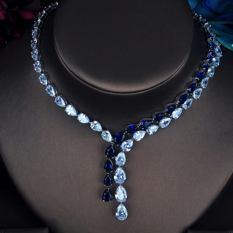 Модные Роскошные прозрачные и Синие Ювелирные наборы в форме капли воды для