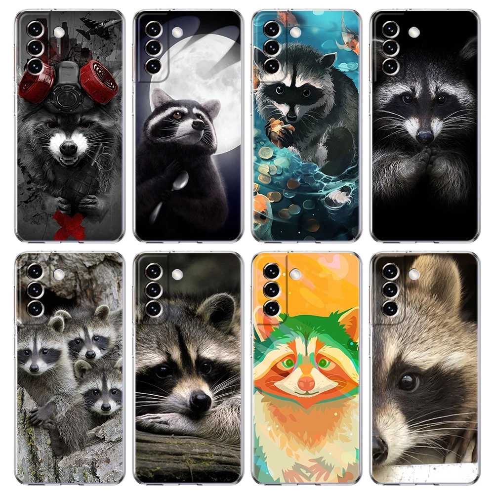 

Cute Animal Raccoon Transparent Case For Samsung Galaxy S23 S22 S20 FE Note 20 10 S21 Ultra S10 S10E M21 M31 M32 Plus Shell Capa