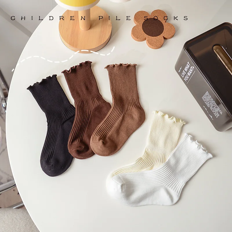 

Korean Fashion Children Frilly Socks Solid Color Vintage Socks for Girls Cotton Soft Kids School Slouch Socks 1-9 Years Old