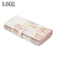 vintage womens leather waterproof world map wallet multifunctional large capacity wallet zipper coin purse card holder clutch p