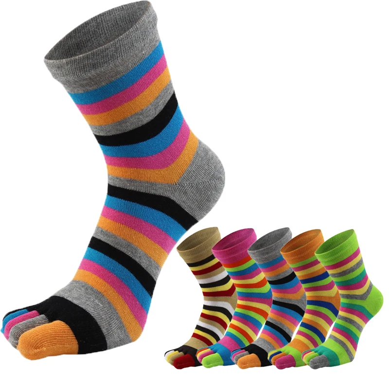 

Rainbow Stripes Socks For Men Women High Quality Warm Elasticity Five Finger Toe Socks Retro Harajuku Casual Sporty Socks