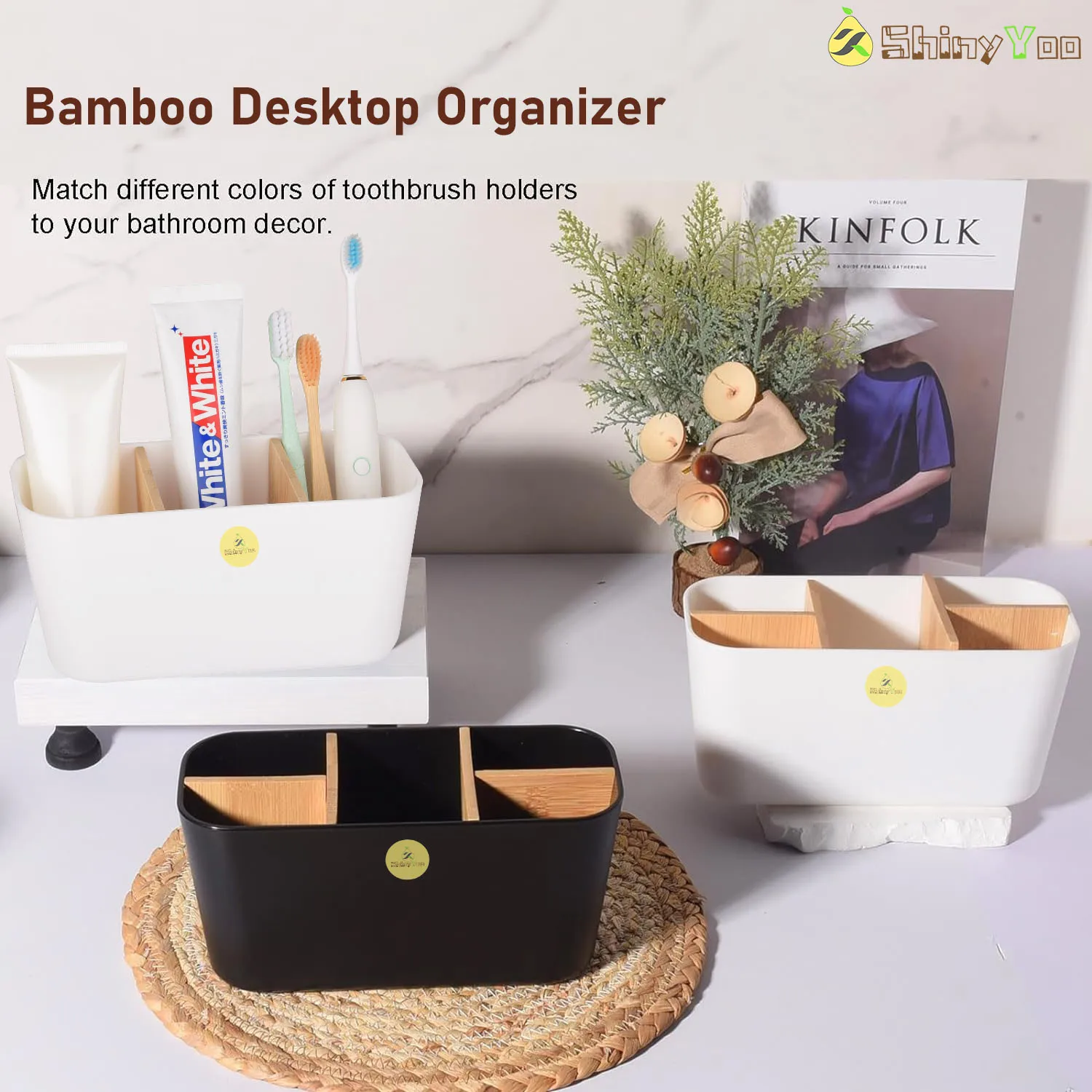 Bamboo Desktop Organizer Electric Toothbrush Holder Razor Makeup Brush Storage Box Toothpaste Stand For Bathroom Bedroom