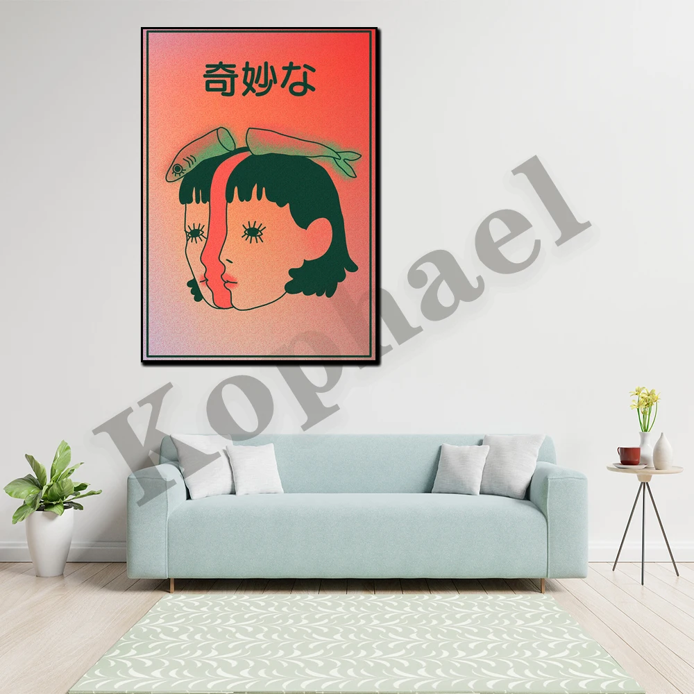

Wonderful girl and strange fish abstract canvas painting