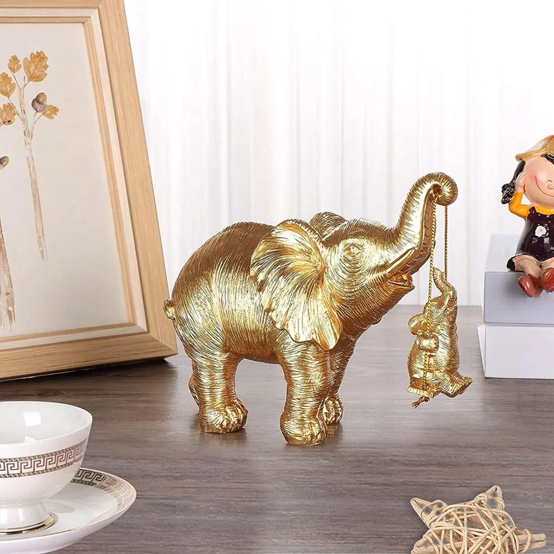 

Статуя золотого слона, статуя золотого фотоэлемента приносит удачу, здоровье, подарки со слоном силы, украшения для дома
