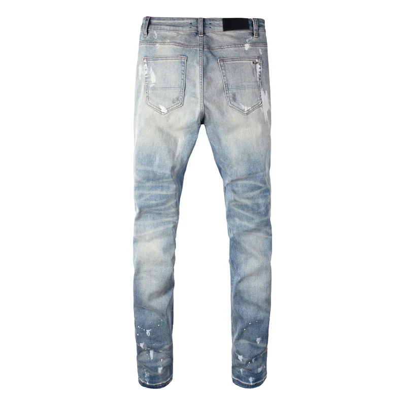 Streetwear Fashion Men Jeans Retro Gray Blue Elastic Stretch Skinny Ripped Jeans Men Painted Designer Hip Hop Brand Pants Hombre