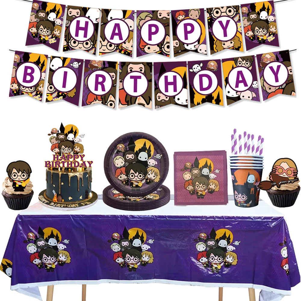 

Cartoon Magic Academy Theme Birthday Party Decoration Disposable Tableware Cup Plate Kids Baby Shower Magician Party Supplies