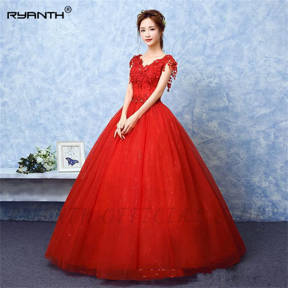 

Ryanth 2023 Wedding Dress The Red V-neck Ball Gown Vintage Wedding Dresses Lace Embroidery white Vestido De Noiva