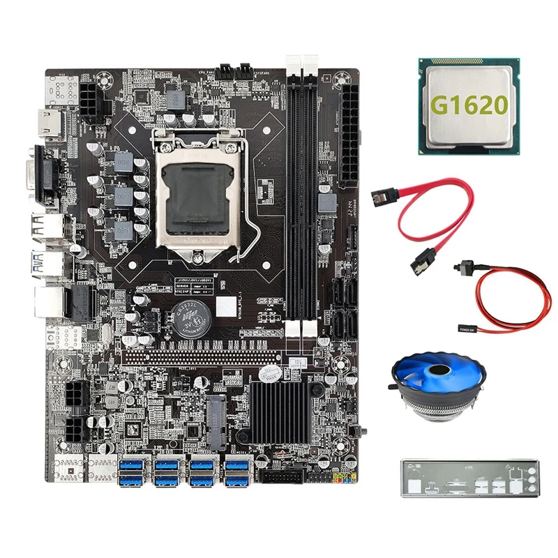 

B75 8USB ETH Mining Motherboard+G1620 CPU+Fan+Switch Cable+SATA Cable+Baffle LGA1155 DDR3 B75 BTC Miner Motherboard