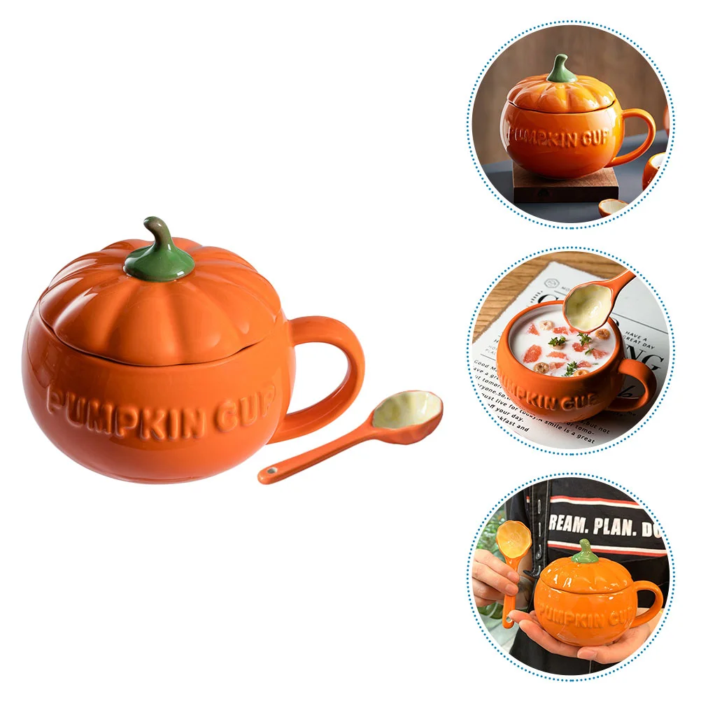 

Pumpkin Mug Lovely Spoon Milk Cup Creative Water Ceramic Ceramics Drink Durable Cups Child Storage