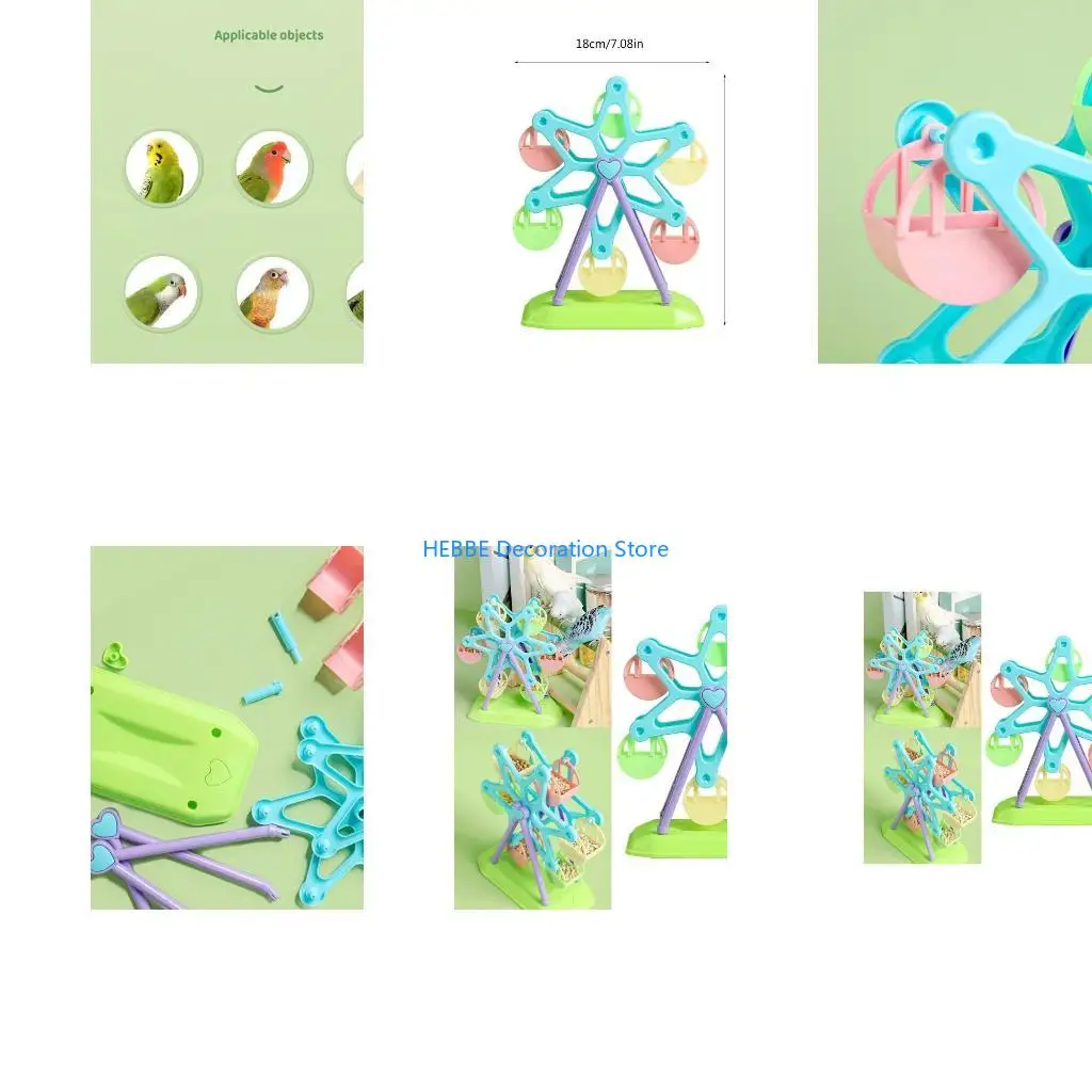 Фото B0KC Pet Budgies Cage Feeder Игрушка для обучения кормлению нескольких птиц Красочное колесо №1