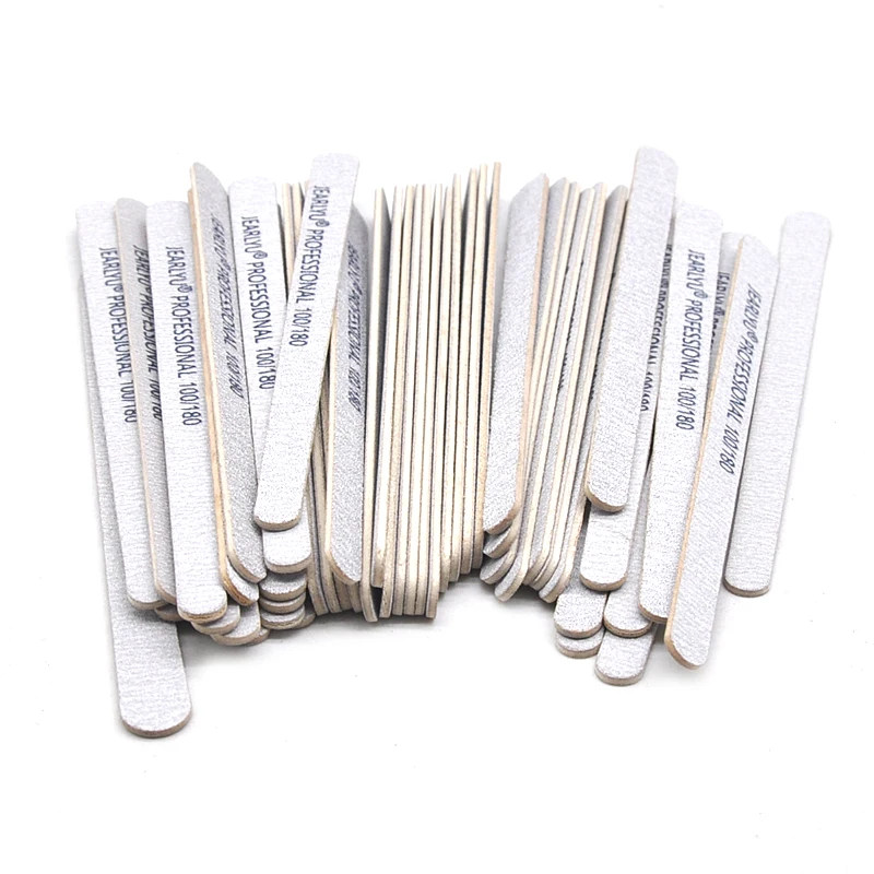 200Pcs/set Professional Wooden Nail Files 100 180 Wood Sandpaper Buffer UV Gel Polish Manicure Grey Strong Thick Stick File - купить по