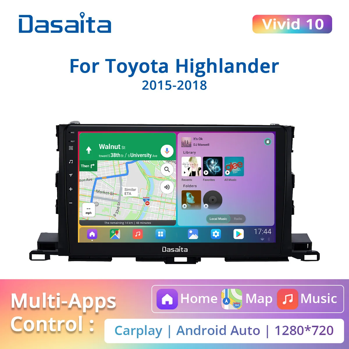 

Dasaita Vivid10 PX6 For Toyota Highlander Radio 2015 2016 2017 2018 Apple Carplay Android Auto 10.2" IPS Touch Screen Navi DSP