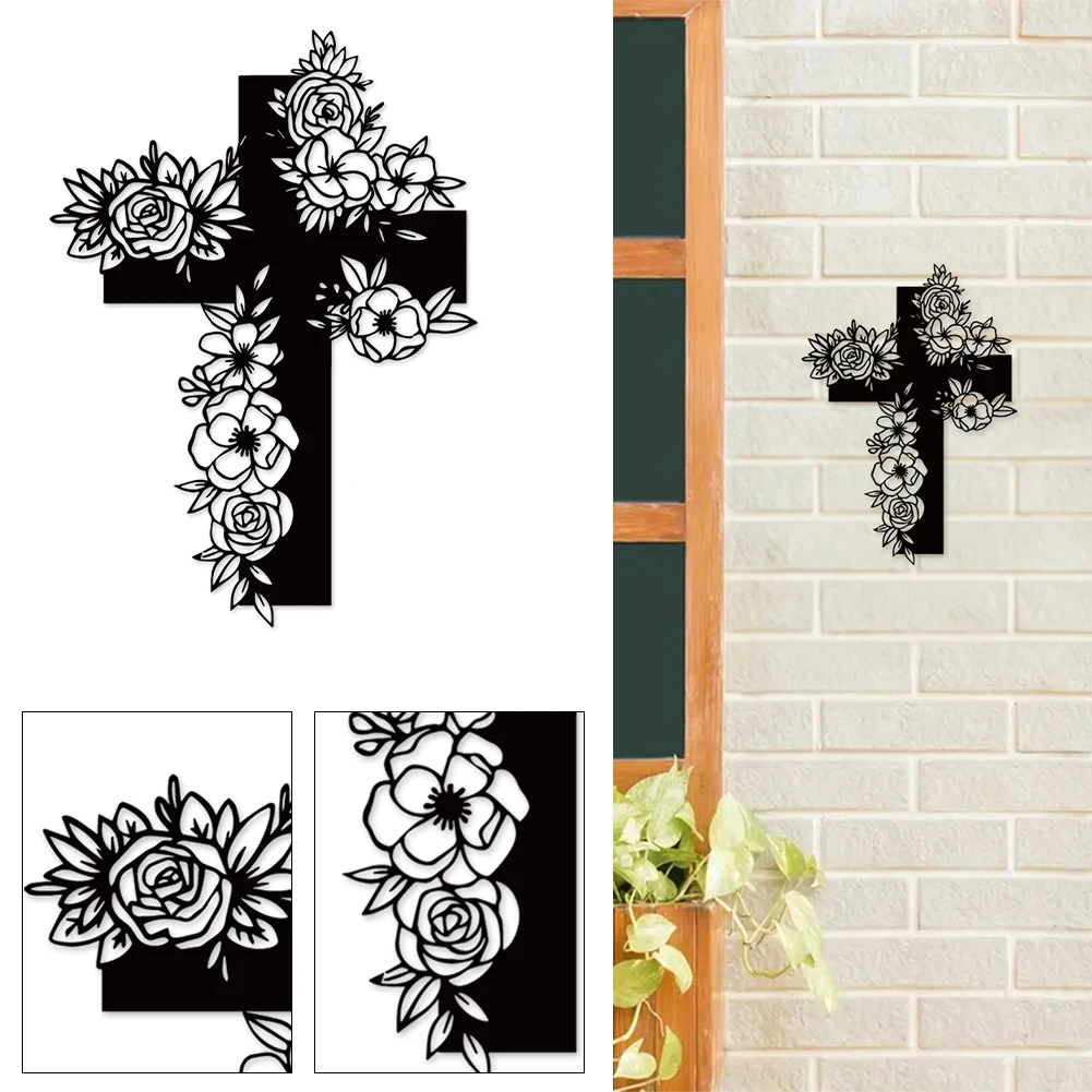Металлический настенный крест с цветком религиозное настенное искусство