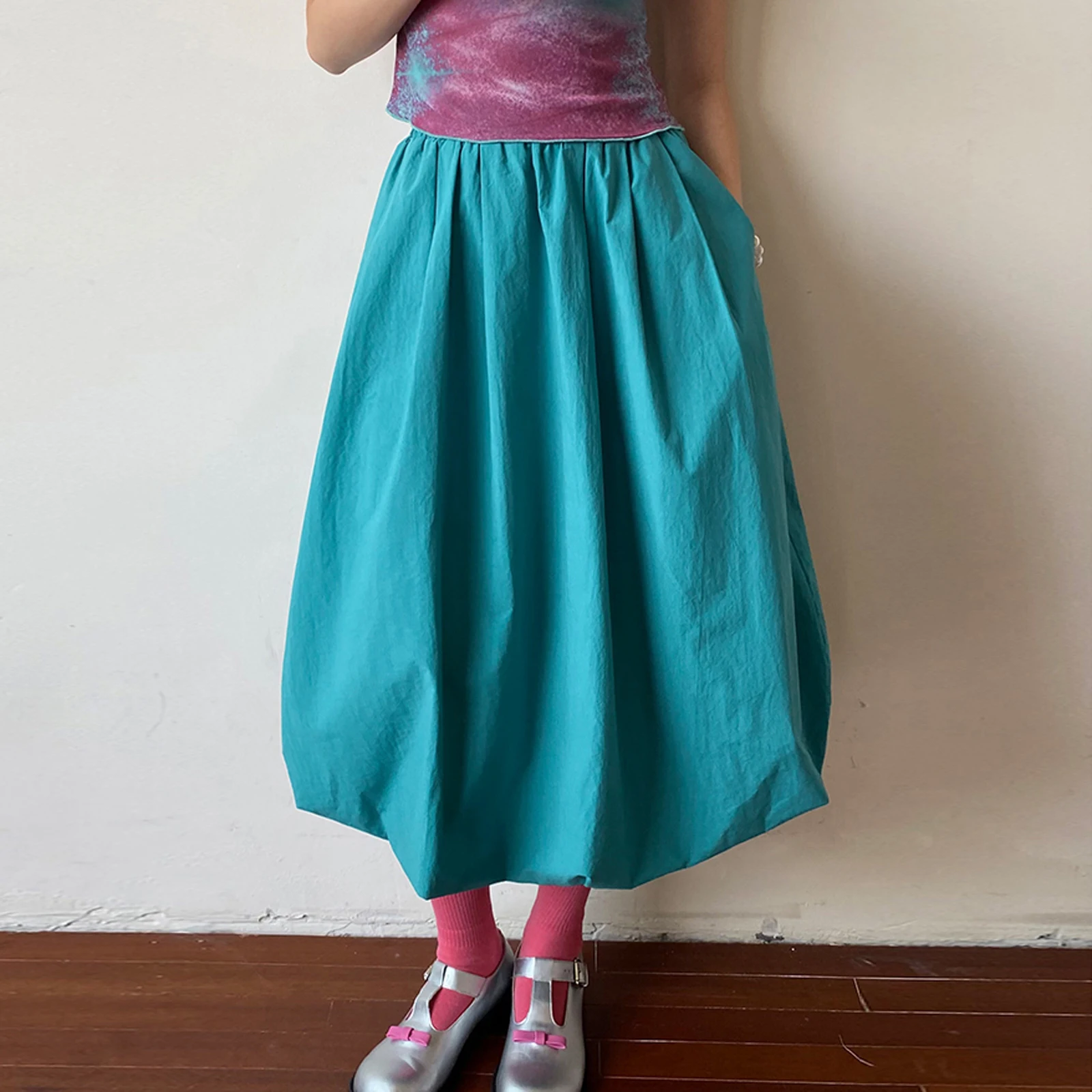 Женские длинные юбки-трапеции Y2k плиссированные юбки с низкой эластичной талией