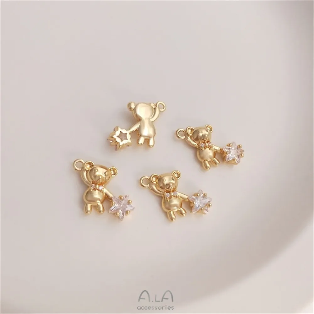 

Inset with five-pointed star zircon 14K gold color lovely bear pick star pendant DIY necklace bracelet pendant