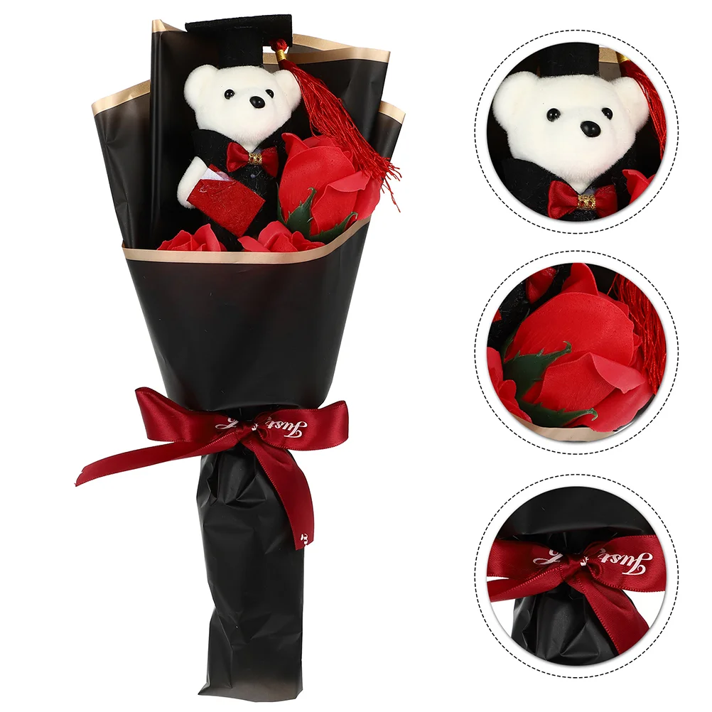 

2pcs Graduation Presents Photo Booth Props Scented Flower Bear Floral Flower Stuffed Bear Bouquet Graduation Bear Bouquet