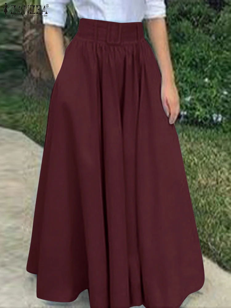 

Fashion Maxi Skirts Women Pleated Sundress ZANZEA 2023 Elastic Waist Casual Long Vestidos Female Solid Faldas Saia Party Skirt 7