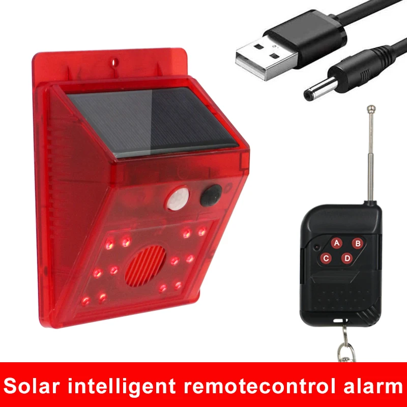 

Солнечная сигнализация с пультом дистанционного управления, детектор движения, наружная звуковая сирена дБ, светильник IP65, водонепроницае...
