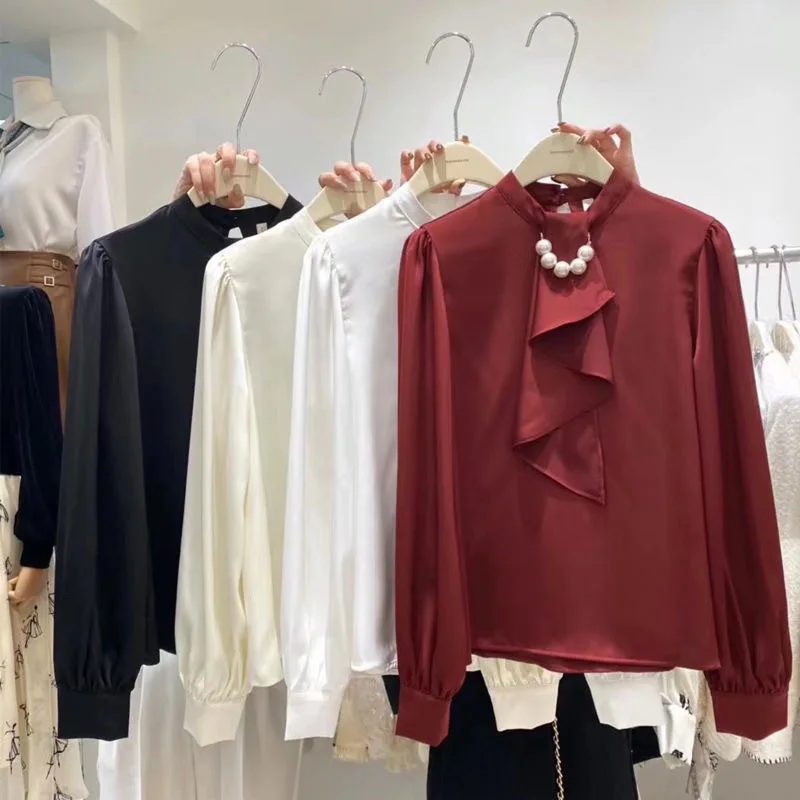 Новинка весна-осень 2024 атласная белая рубашка для женщин с дизайном уникальный