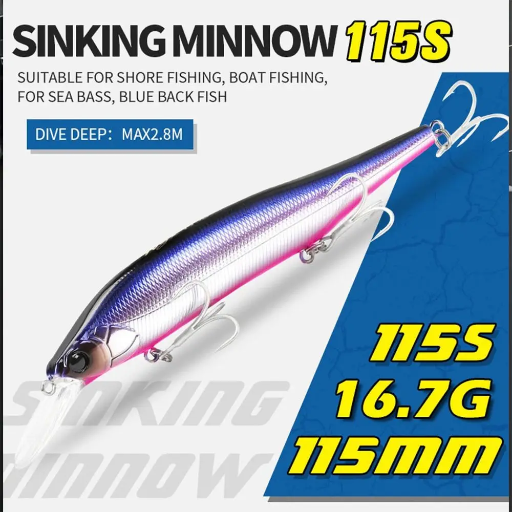 

11.5CM/16.7g Sinking Fishing Lure Artificial Bait Tackle VIB Minnow 3D Eyes Long Shot Lure Wobbler Bass Pike Fishing Accessories