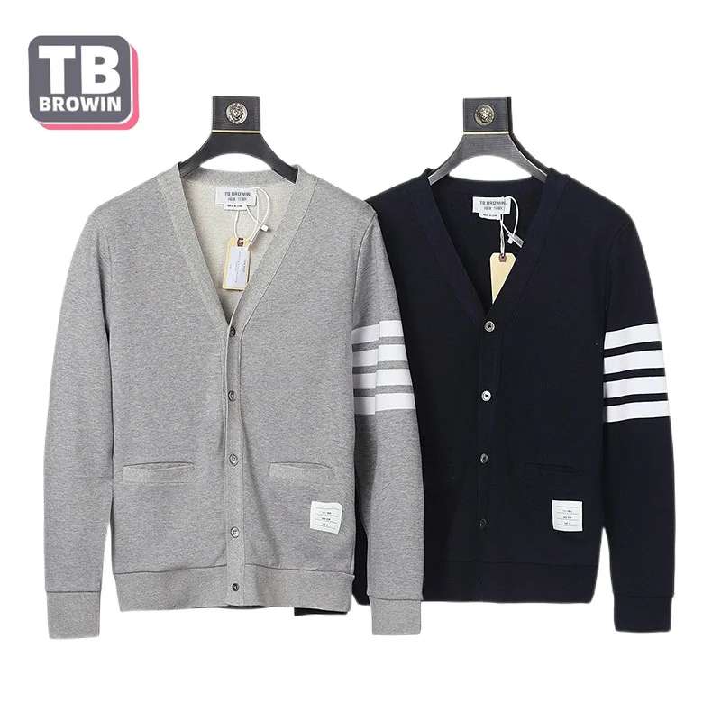 

TB BROWIN TOM men's cardian Sweatsirt Luxury brand leisure bottom sweater striped cotton four-bar lon-sleeved jacket