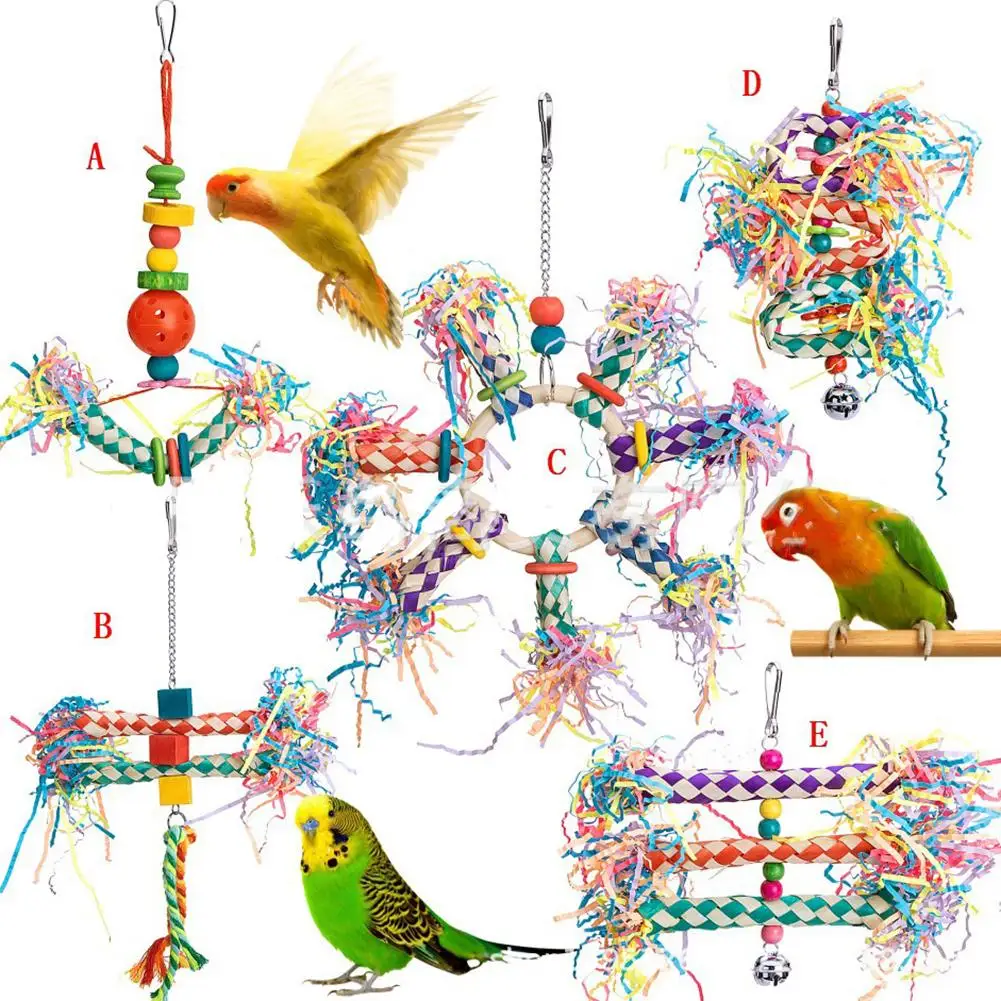 

5pcs Pet Parrot Shredding Bird Toys Hanging Colorful Chewing Toys Bird Cage Accessories To Relieve Boredom