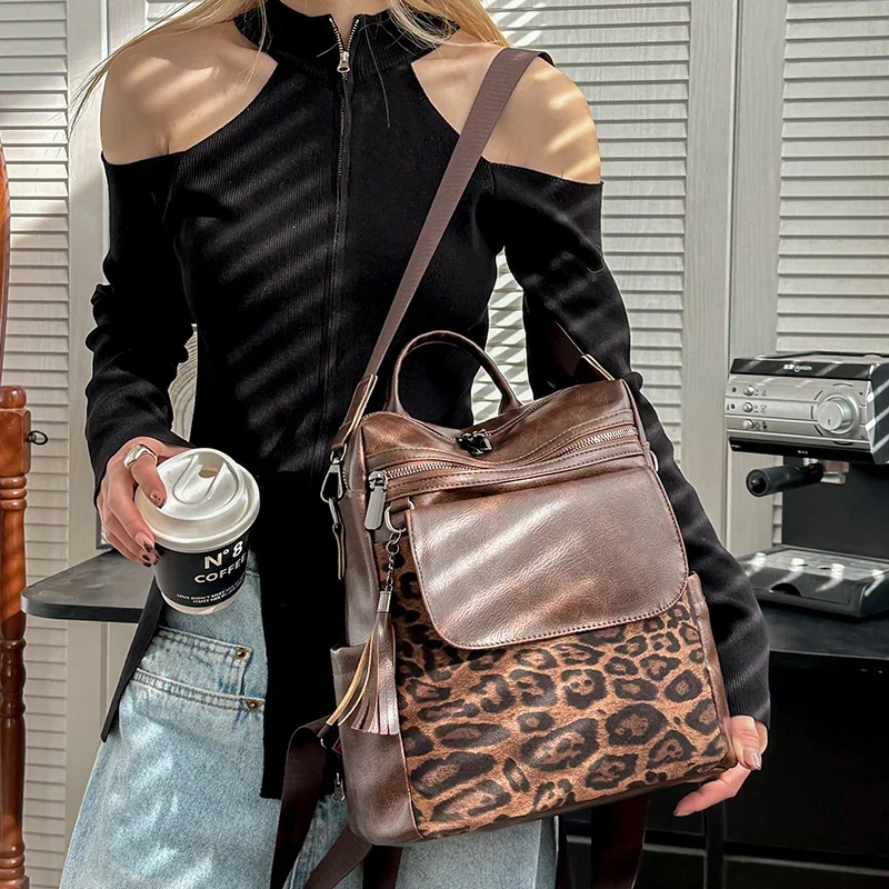 Леопардовый принт из искусственной кожи в стиле пэчворк дизайн женский рюкзак
