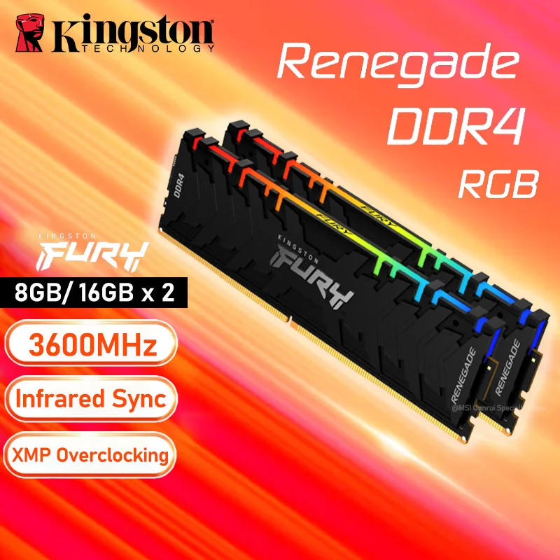 

Kingston DDR4 Ram Fury Renegade RGB Memory DDR4 8GB 16G 3600MHz PC RAM Memoria Computer Intel AMD Desktop 1.2V DIMM 288Pin New