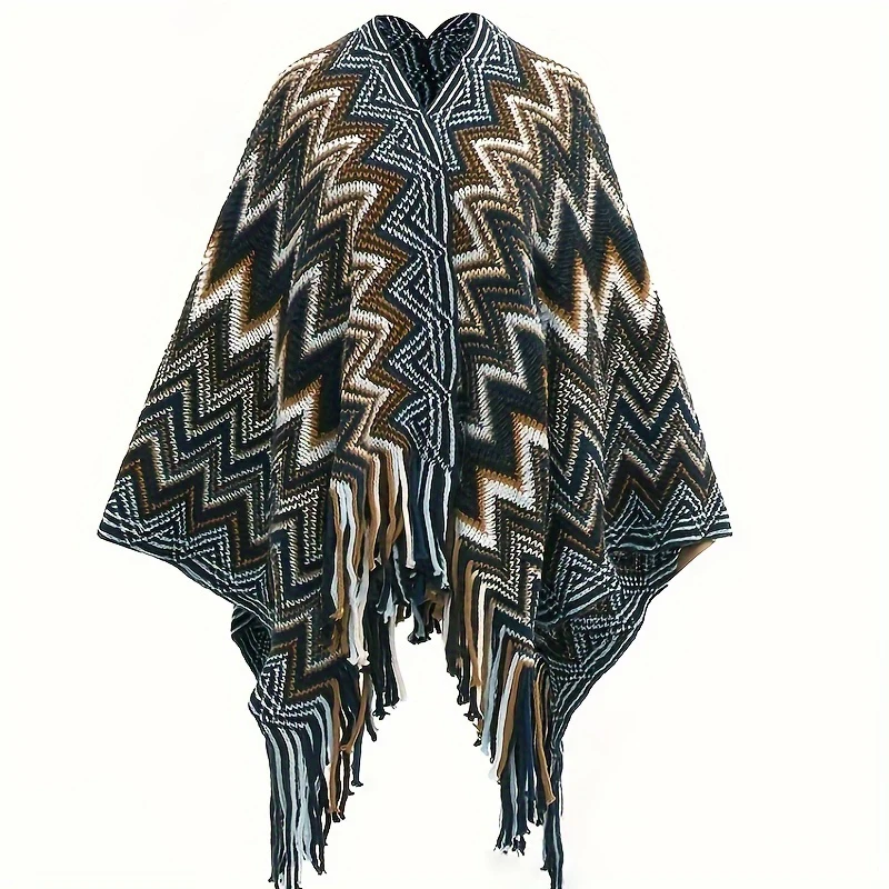 Вязаная шаль с капюшоном в стиле ретро женская осенне-зимняя хлопковая накидка