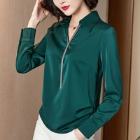 2022 spring new fashion satin shirt womens blouse tassel chain lapel long sleeve foreign style small shirt versatile shirt