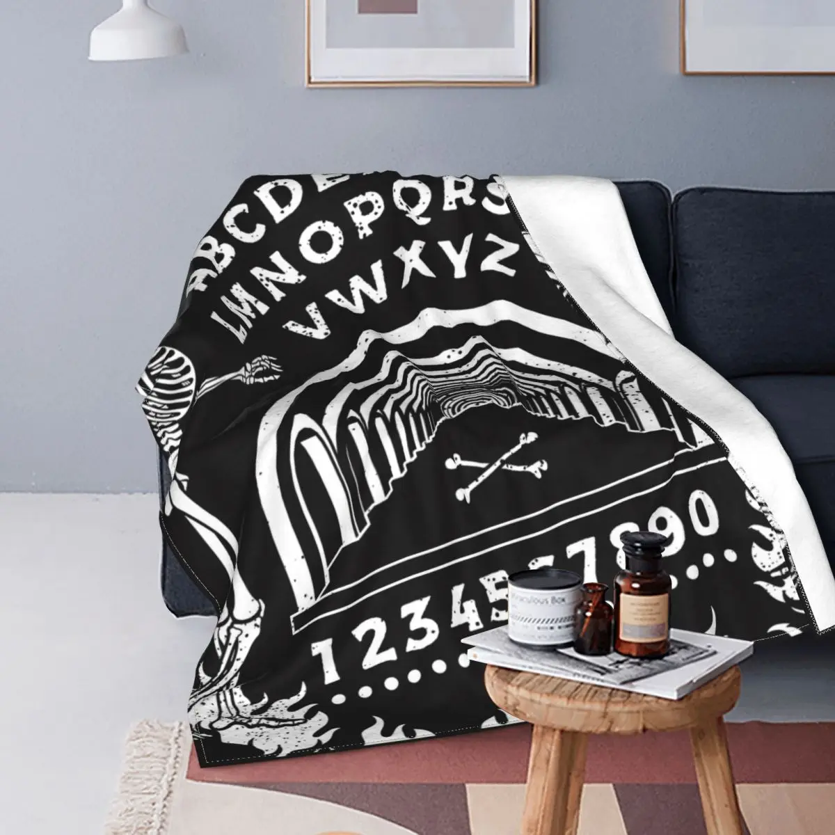 

Ouija Board Occultism Halloween Flannel Blankets Dancing Skeletons Skull Mystical Throw Blankets for Home Hotel Sofa Bedspreads
