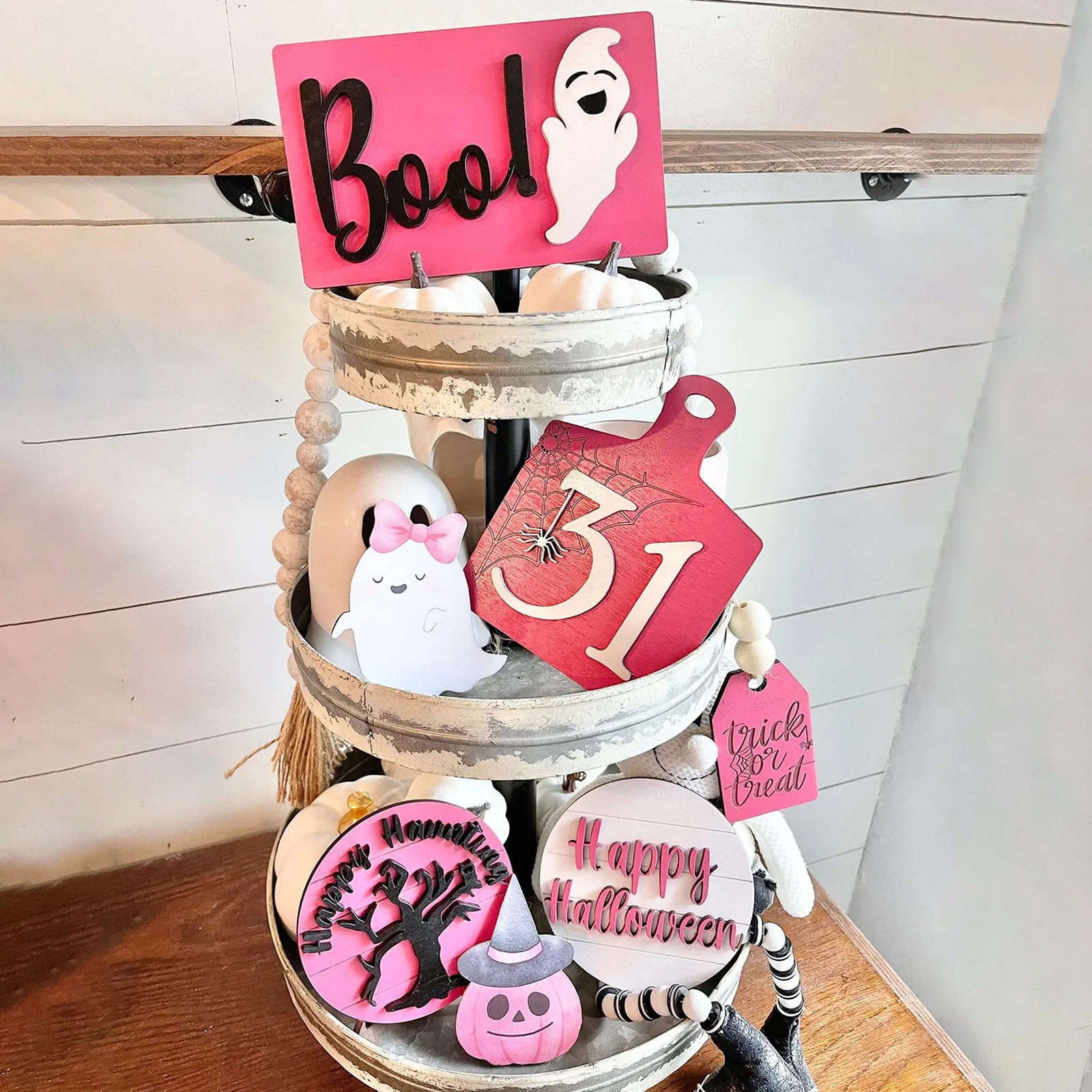 

Halloween Sign Wood Table Decoration Farmhouse Tiered Tray Decoration Halloween Tier Stand Decor Wood Wood Kitchen Sign Decor