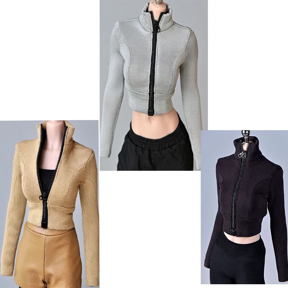 

1/6 Female Soldier Model Accessories Clothes Elastic Zipper Tights Sports Half Turtleneck Short Top For 12'' Action Figure
