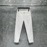 white mens jeans h brand high quality business mid waist stretch skinny denims korean fashion casual advanced mens trousers