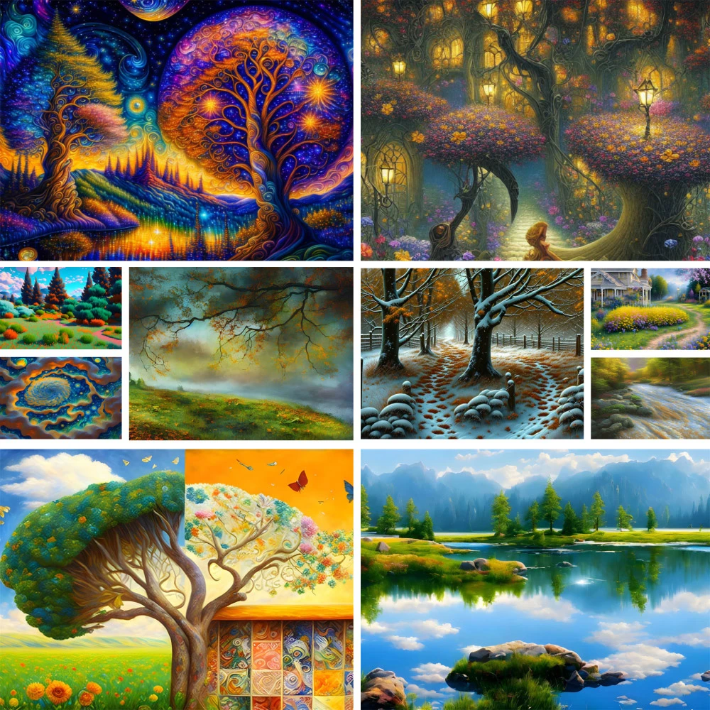 

Landscape Wonderful Nature Tree Paint By Numbers Complete Kit Oil Paints 50*70 Canvas Painting Home Decor For Adults Handicraft