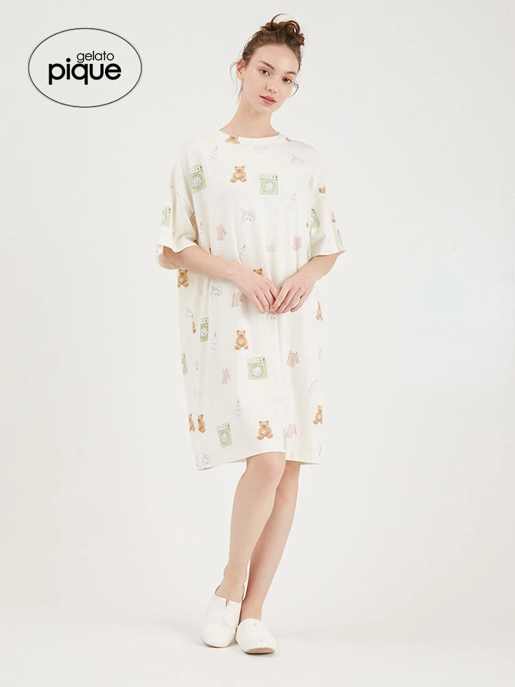 Room Wear Gelato Pique Summer New Women's Pajamas Antibacterial Refreshing Bear Short Sleeve T-shirt Sleep