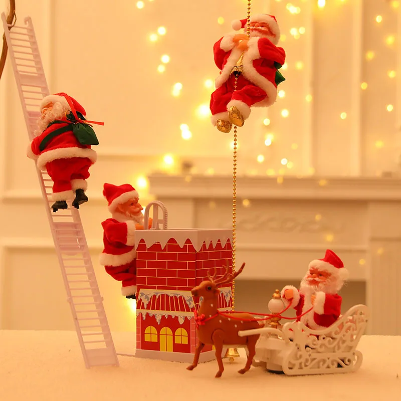 

New Christmas Ornaments Gift Electric Climbing Ladder Santa Claus Doll Toys with Music Merry Christmas Tree Hanging Decor