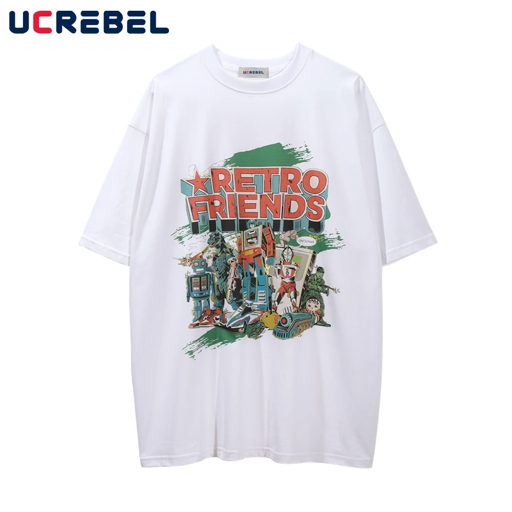 

Футболка мужская хлопковая с коротким рукавом, креативная уличная одежда с мультяшным принтом, свободная уличная одежда, с рукавом до локтя...