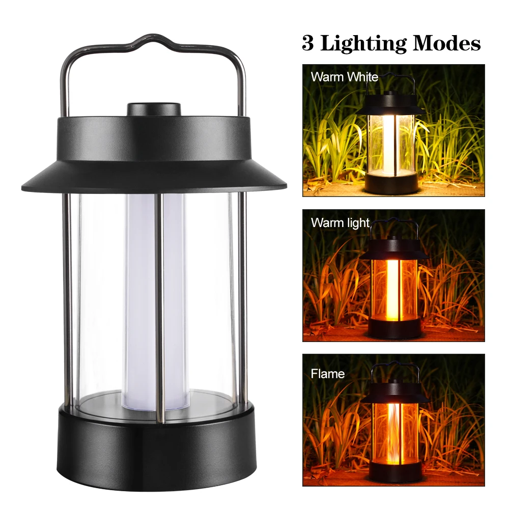 

Portable LED Camping Lantern Rechargeable 3 Lighting Modes Waterproof Camping Lights Battery Powered Handled Outdoor Flashlight