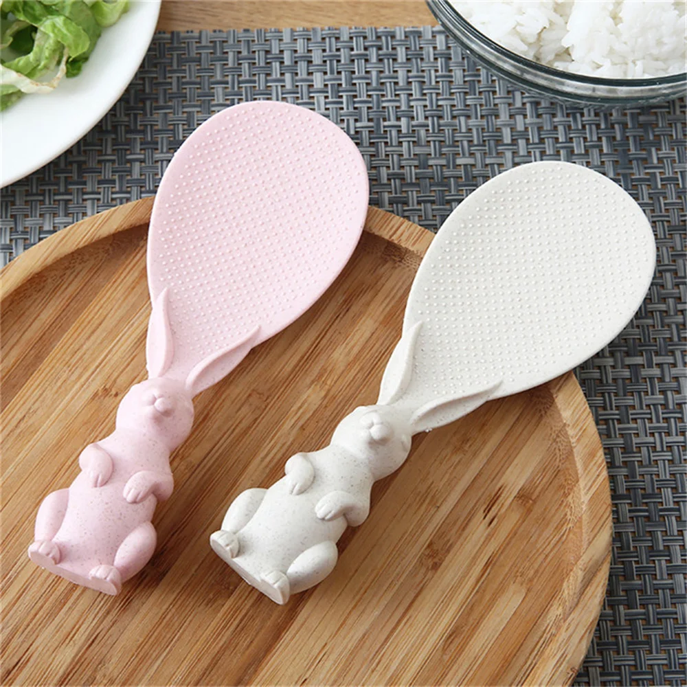 

Cute Bunny Rice Shovel Creative Non-stick Rice Rice Spoon Can Stand Up Cartoon Rice Cooking Scoop Kitchen Supplies Wheat Straw
