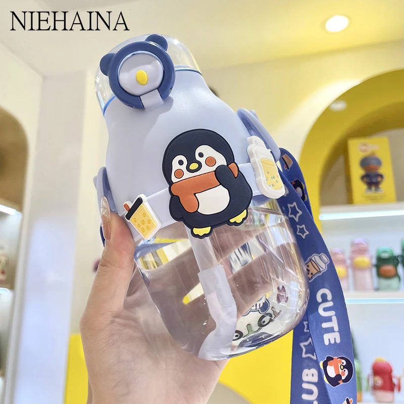 

Water Bottle Straw Cartoon Cream Star 480Ml Kids Bottle Water With Strap Plastic Cute Bounce Portable Drink Bottle With Straw