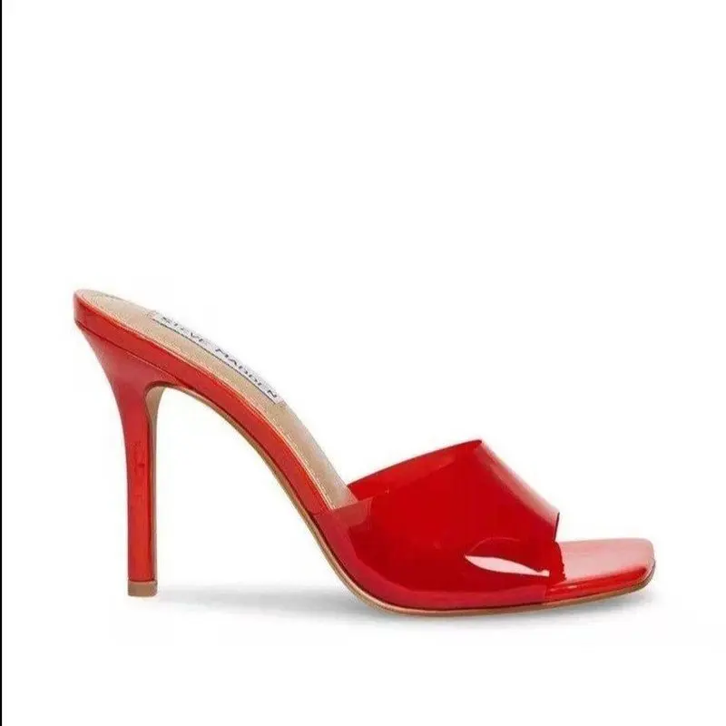 

New Sandals Women's Flat High Heels Patent Leather Women's Shoes Large Size 36-43 Thin Heels Roman Style Transparent Slippers
