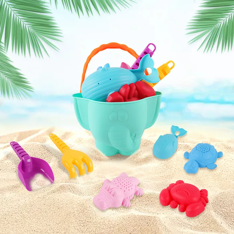 

Summer Silicone Soft Baby Beach Toys Children Bucket Tool Rake Hourglass Outdoor Play Sand Tool Set Kids Baby Bath Toy Gifts