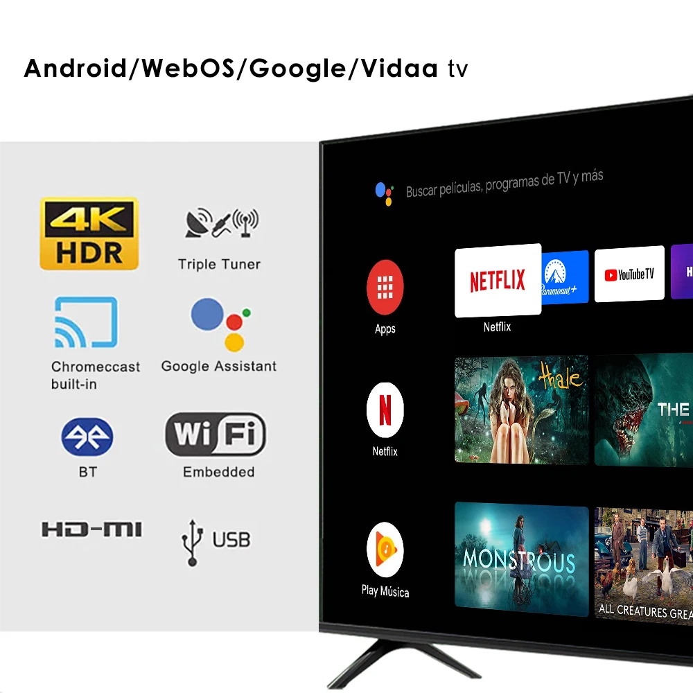Телевизор 55-дюймовый ЖК-телевизор с плоским экраном 4K UHD-телевизор