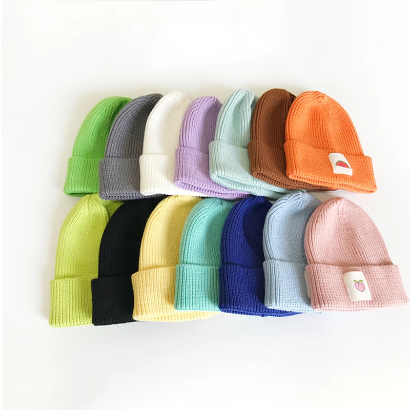 

Autumn Winter Solid Color Baby Knitted Hats Kids Girls Boys Beanies Caps Warm Soft Casual Hats for Children