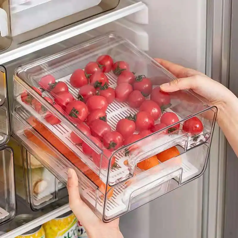 refrigerator storage box clear food storage bins fruit vegatable meat freezer fridge stackable cabinet kitchen drawer organizer free global shipping