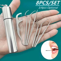 1 set toothpick set metal stainless steel oral cleaning tooth flossing portable toothpick floss teeth cleaner with storage tube
