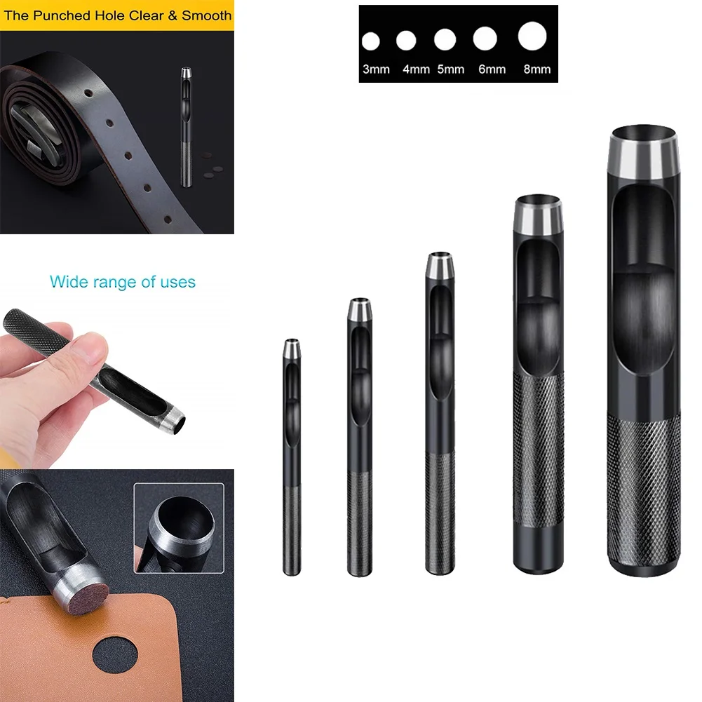 

5pcs Leather Belt Punch Plier Eyelet Hole Punchers For Handicrafts Needlework Round Steel Craft Hollow Sewing Machine Hand Tools