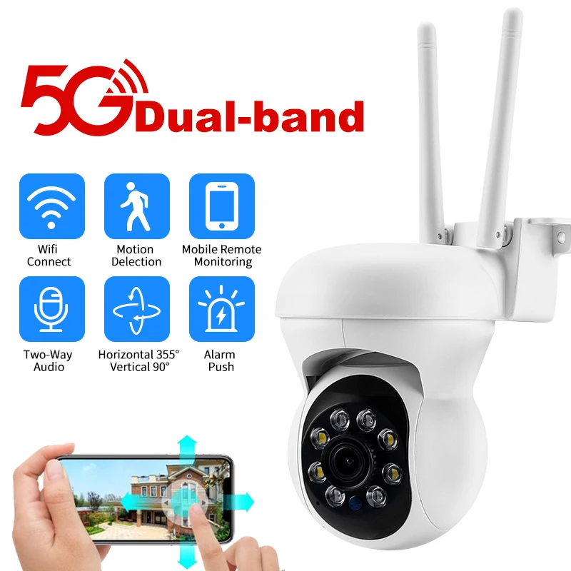 

1080P 2MP 5G PTZ IP Camera Home Security WiFi Wireless Surveillance CCTV Camera 4X Digital Zoom Night Vision Ai Human Detection